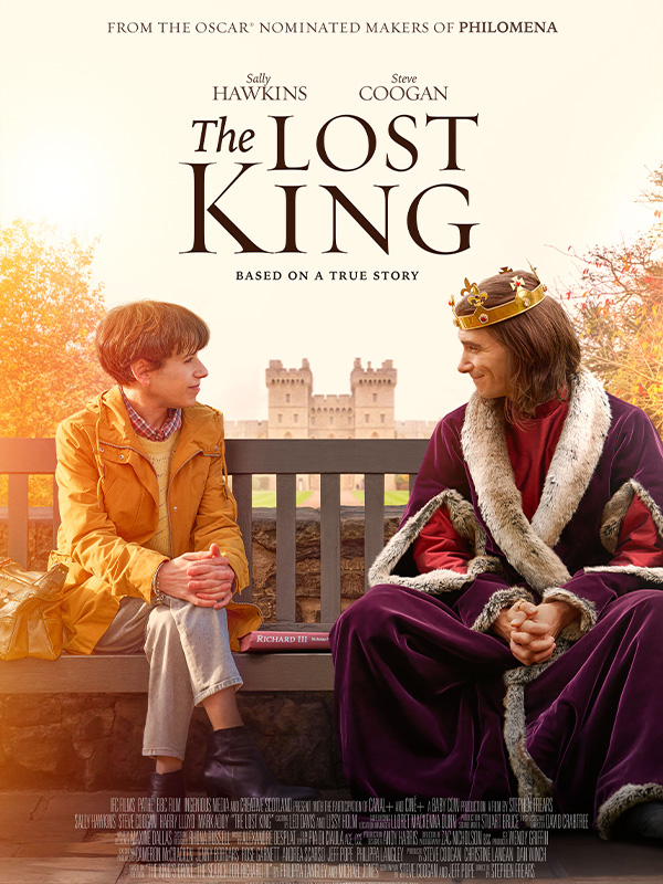 Lost King poster with Sally Hawkins looking at King Richard III both sitting on a park bench together.