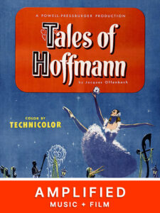 tales of hoffman poster featuring a ballet dancer with their leg sticking upwards and the words 